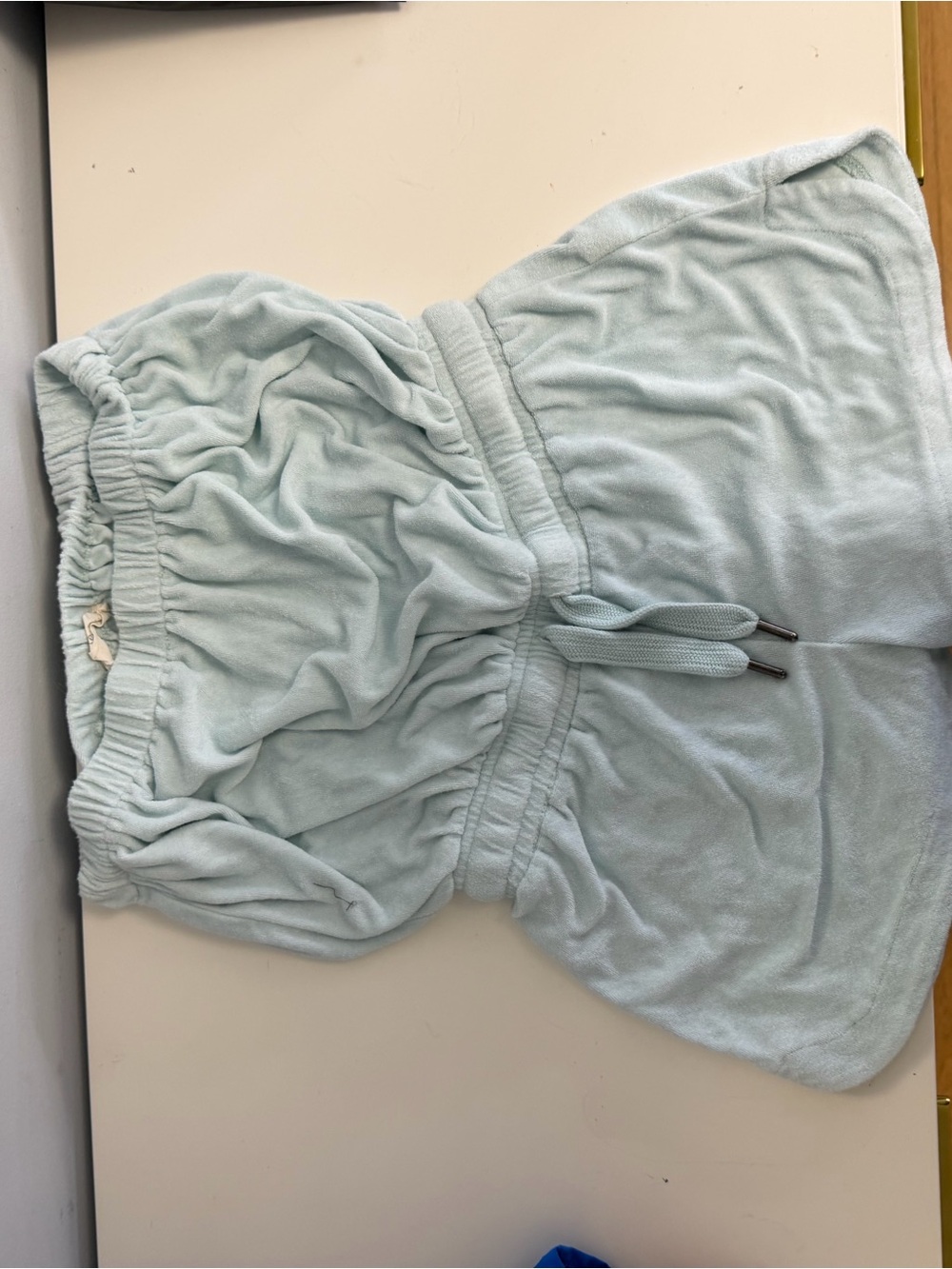 Light Blue Elastic Waist Shorts with Drawstring